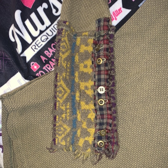 Free people olive green pattern long sleeve waffle v neck top - Picture 3 of 5